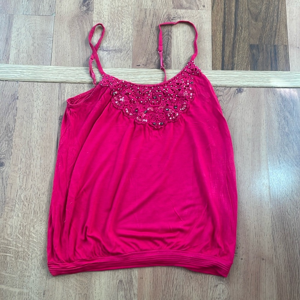 Red pink cami with bead lace detail